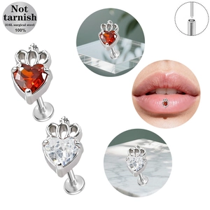 Crown Heart Labret Piercing aus 316L Chirurgenstahl mit roten und weißen Zirkonia