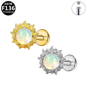 F136 titanium sun opal stud earrings with internal threading and anti-allergic finish
