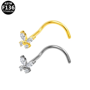 ASTM F136 Titan Nasenpiercing mit Schmetterling Motiv und Zirkonia Steinen in Gold und Silber