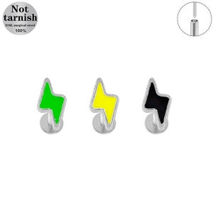 Tre colori di labret a forma di fulmine in acciaio chirurgico 316L con smalto