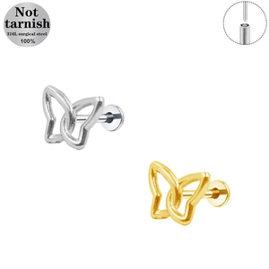 Detail von Schmetterling Labret-Steckern aus 316L Chirurgenstahl in Gold und Silber