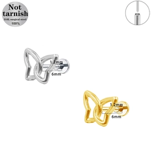 Schmetterling Labret Piercing aus 316L Edelstahl in Gold und Silber mit Innengewinde