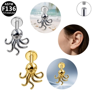 Detailweergave van de octopus-piercing van ASTM F136 titanium met interne schroefdraad