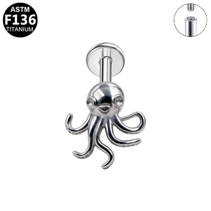 G23 titanium octopus piercing met zirkoon ogen en intern schroefdraad