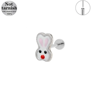 Detailed macro view of bunny shaped lip stud made of 316L medical grade surgical steel