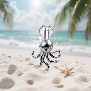Gepolijste zilveren octopus-kraakbeenpiercing met sprankelende witte zirkoonogen