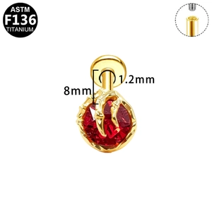 ASTM F136 titanium dragon claw ear stud with red gemstone and flat back piercing