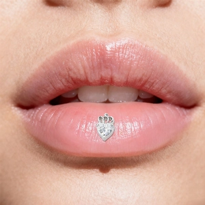 Elegant stainless steel heart crown lip stud with a clear zircon stone for lip piercing