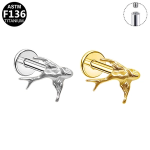 ASTM F136 titanium swallow bird labret stud earrings with internal threading