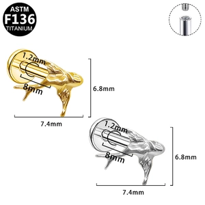 Detailed size chart for F136 titanium swallow stud with internal thread mechanism