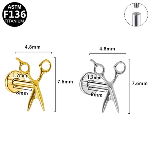 G23 Titanium scissor stud earrings with internal threading for lip and ear piercings