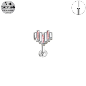 316L surgical steel pixel heart labret stud with red stripes and flat back design