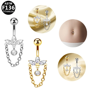 Piercing ombelico in titanio ASTM F136 con ciondolo ad arco e zirconi taglio marquise
