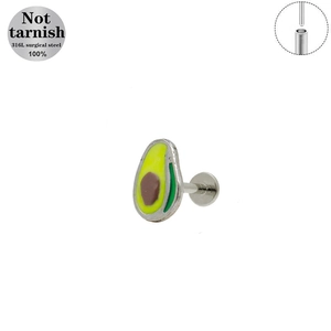 Macro view of avocado shaped 316L surgical steel body piercing with threaded closure
