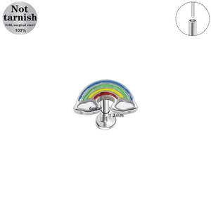 Detailed view of rainbow enamel piercing stud with 316L stainless steel internal threads