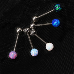 Lot de 5 piercings de langue en acier avec pierres d'opale de couleurs variées