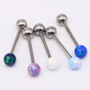Lot de cinq piercings de langue en acier inoxydable avec opales multicolores