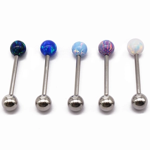Lot de cinq piercings de langue en acier titane avec têtes en opale colorée et polie