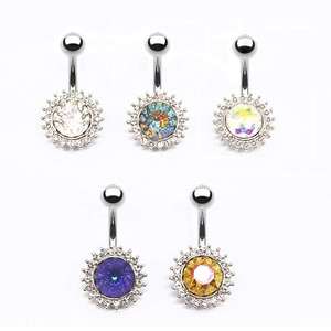 Sunflower Zirconia Belly Ring 316L Stainless Steel Curved Bar Bell Body Piercing Jewelry For Women Fashion Navel Piercing