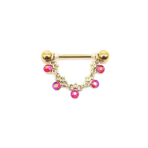 Luxe Vergulde 316L Roestvrij Stalen Tepelring Met Roze Strass Bloem Hanger Ketting Body Piercing Sieraden Voor Vrouwen