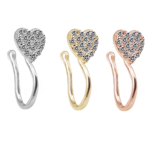 Détails de piercings de nez en forme de cœur en argent, or et or rose sans perçage