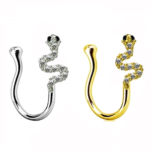 Brass Zircon Non-Piercing Nose Clip U-Shaped Fake Nose Ring Snake Cherry Moon Maple Leaf For Women Body Jewelry
