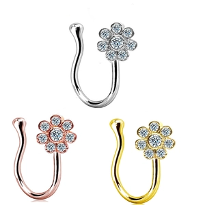 Détails des faux piercings de nez en forme d'U avec fleurs en zircone en trois couleurs