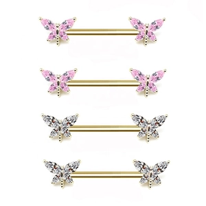 Dragonfly Nipple Ring Zirconia Copper Inlaid 316L Stainless Steel Bar Body Piercing Jewelry For Women Decorative Accessories