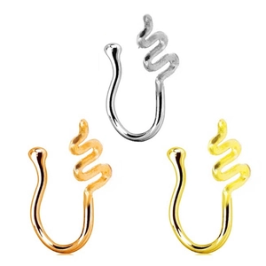 Lot de 3 faux piercings de nez en forme de serpent, tons or, argent et or rose poli