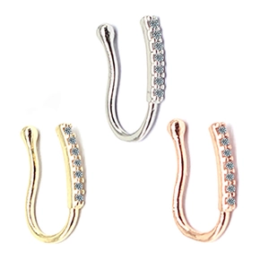 Ensemble de 3 faux piercings de nez en forme de U en or et argent avec strass scintillants
