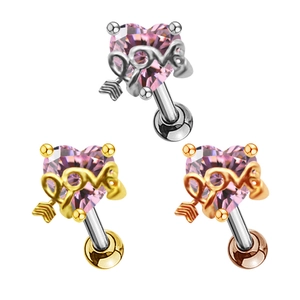 Orecchini per cartilagine a cuore in acciaio con motivo Love in argento oro e oro rosa