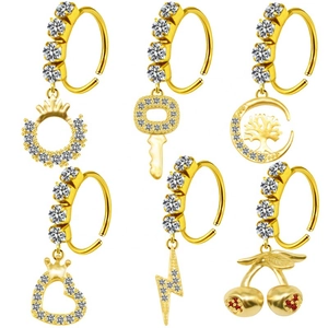 Roestvrij Stalen Strass Neusring Hart Sleutel Kers Bliksem Kroon Hanger Body Piercing Sieraden Voor Vrouwen Mode Accessoire