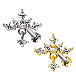 Clous de Perçage de Cartilage en Acier Inoxydable 316L Femme Cœur Couronne Flocon de Neige Incrusté de Zirconia Cuivre Bijoux de Corps