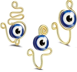 Evil Eye Nose Cuff Non Piercing Copper Fake Nose Ring Body Jewelry For Women Hand Wrapped Wire Design Bohemian Ethnic Style