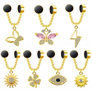 Non-Piercing Magnetic Stainless Steel Nose Ring Rhinestone Butterfly Clover Lightning Evil Eye Fake Piercing Jewelry For Women Men