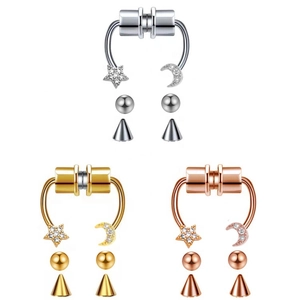 Magnetische Nasenringe in Silber Gold und Roségold mit Zirkon-Stern und Mond-Anhänger