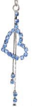 Silver heart navel ring with blue crystal tassels and shimmering rhinestones