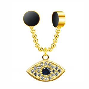 Gold magnetic evil eye nose ring with sparkling blue center and white zircon stones