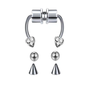 Magnetisches Septum-Ring-Set mit wechselbaren Herz-, Kugel- und Spike-Zirkonia-Enden