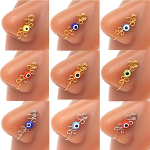 Bohemian Evil Eye Nose Cuff Non Piercing Copper Spiral Wire Wrapped Clip On Nose Ring Handmade Jewelry For Women Men