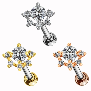 Dettaglio dei lobi a stella in zircone con finiture argento, oro e oro rosa lucido