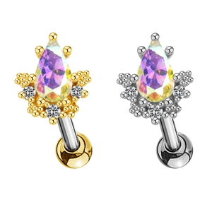 Boucles d'oreilles en acier avec cristal arc-en-ciel et détails micro-pavage