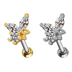 Boucles d'oreilles papillon en zircon cubique, finitions dorées et argentées chic