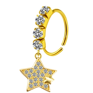 Aro de nariz de acero dorado con circonitas blancas y un colgante en forma de estrella