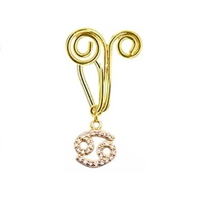Detailed view of a gold-plated copper Cancer zodiac nose ring with sparkling cubic zirconia