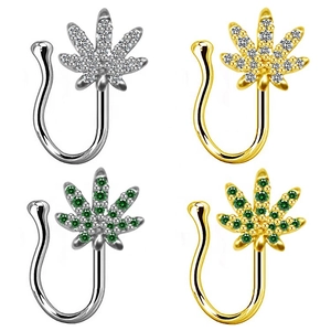 Hip Hop Non Piercing Nose Clip Copper Rhinestone Cannabis Leaf Skull Dollar Sign Ox Fake Nose Ring For Women Men Jewelry