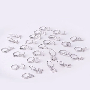 Ensemble de bagues de nez en argent avec pendentifs lettres et oxydes de zirconium