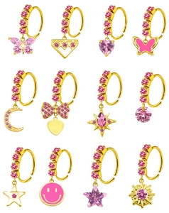 Aro de Nariz de Acero Inoxidable Chapado en Oro Zirconia Corazón Mariposa Estrella Hoja Luna Joyería para Mujer