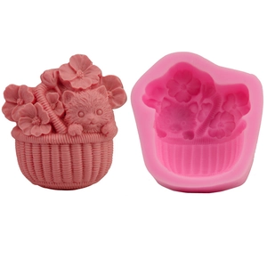 Puppy Flower Basket Silicone Cake Mold DIY Fondant Baking Tool For Handmade Soap Chocolate Ice Cube Tray Ornaments