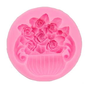 Pink silicone flower basket mold for DIY fondant cake baking and soap making
